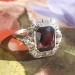 Art Deco 1930's Vintage 4.24ct t.w. Emerald Cut Garnet & Old European Cut Diamond Ring