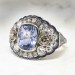 Vintage 1940's 7.71ct t.w. Natural No Heat Sapphire & Old European Cut Diamond Enamel 14k Ring