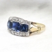Vintage 1950's 1.68ct t.w. Synthetic Sapphire & Old Cut Diamond Three Stone Engagement Ring 14k Platinum