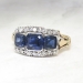 Vintage 1950's 1.68ct t.w. Synthetic Sapphire & Old Cut Diamond Three Stone Engagement Ring 14k Platinum
