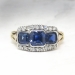 Vintage 1950's 1.68ct t.w. Synthetic Sapphire & Old Cut Diamond Three Stone Engagement Ring 14k Platinum