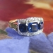 Vintage 1950's 1.68ct t.w. Synthetic Sapphire & Old Cut Diamond Three Stone Engagement Ring 14k Platinum