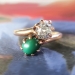 Antique Victorian 1890's .87ct t.w. Old Mine Cut Diamond & Natural Green Turquoise Bypass Rose Gold Ring 14k