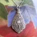 Art Deco 1930's Vintage .27ct t.w. Filigree Sapphire & Old European Cut Diamond Pendant 14k White Gold