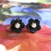 Antique Victorian 1890's Old Mine Cut Diamond Carved Black Genuine Jet 14k Screw-Back Earrings