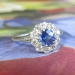 Antique Edwardian 1915 .83ct t.w. Sapphire & Old European Cut Diamond Halo Engagement Ring Platinum