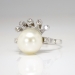 Edwardian 1920's Cultured Akoya Pearl & Diamond Crown Queen Ring 14k White Gold