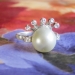 Edwardian 1920's Cultured Akoya Pearl & Diamond Crown Queen Ring 14k White Gold