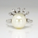 Edwardian 1920's Cultured Akoya Pearl & Diamond Crown Queen Ring 14k White Gold