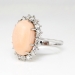 Vintage Retro 1950's 6.50ct t.w. Natural Coral & Old Single Cut Diamond Halo Ring 14k White Gold