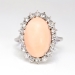 Vintage Retro 1950's 6.50ct t.w. Natural Coral & Old Single Cut Diamond Halo Ring 14k White Gold