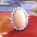 Vintage Retro 1950's 6.50ct t.w. Natural Coral & Old Single Cut Diamond Halo Ring 14k White Gold