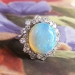 Vintage Estate 1980's 6.62ct t.w. Solid Opal & Diamond Halo Ring 14k White Gold