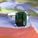 Vintage Estate 1960's 3.90ct t.w. Emerald cut Green Tourmaline & Diamond Three Stone Ring 18k White Gold