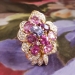 Estate Vintage 1990's 4.15ct t.w. Pink Purple Sapphire Diamond Floral Bouquet Cocktail Ring 18k