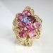 Estate Vintage 1990's 4.15ct t.w. Pink Purple Sapphire Diamond Floral Bouquet Cocktail Ring 18k