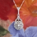 Art Deco 1930's Vintage .11ct t.w. Filigree Old European Cut Diamond Pendant Necklace 18k White Gold Platinum