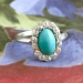 Vintage Edwardian 1920's 2.03ct t.w. Turquoise & Old European Cut Diamond Cocktail Ring 14k
