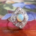 Vintage Art Deco 1930's .77ct t.w. Fire Opal & Diamond Filigree Platinum Birthstone Anniversary Cocktail Ring