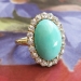 Vintage Edwardian 1920's 9.28ct t.w. Turquoise & Old European Cut Diamond Cocktail Ring 18k