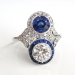 Antique Edwardian 1920's 3.39ct t.w. Old European Cut Diamond & Blue Sapphire Toi Et Moi Engagement Anniversary Ring Platinum