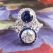 Antique Edwardian 1920's 3.39ct t.w. Old European Cut Diamond & Blue Sapphire Toi Et Moi Engagement Anniversary Ring Platinum