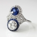 Antique Edwardian 1920's 3.39ct t.w. Old European Cut Diamond & Blue Sapphire Toi Et Moi Engagement Anniversary Ring Platinum