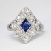 Estate 2.21ct t.w. Lab Sapphire & Old Mine Cut Diamond Art Deco Style Ring 14k