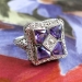 Vintage 1930's Art Deco 2.10ct t.w. Belais Amethyst & Diamond Cocktail Birthstone Anniversary Ring 14k