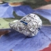 Art Deco Vintage 1930's Old European Cut Diamond Sapphire Filigree Engagement Wedding Anniversary Ring Platinum