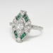 Vintage Art Deco 1930's .35ct t.w. Natural Green Emerald & Diamond Hand Engraved Platinum Ring