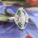 Vintage Art Deco 1930's .35ct t.w. Natural Green Emerald & Diamond Hand Engraved Platinum Ring