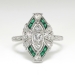 Vintage Art Deco 1930's .35ct t.w. Natural Green Emerald & Diamond Hand Engraved Platinum Ring