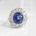 Vintage Estate 1940's 6.36ct t.w. No Heat Violet Blue Sapphire & Diamond Halo Engagement Ring 18k White Gold