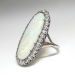 Vintage Estate 1940's Solid Opal & Diamond Halo Filigree 14k White Gold Engagement Cocktail Anniversary Ring  