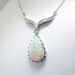 Vintage Estate 1950's Natural Opal Diamond Birthstone Wedding Anniversary Necklace Pendant 14k White Gold