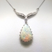 Vintage Estate 1950's Natural Opal Diamond Birthstone Wedding Anniversary Necklace Pendant 14k White Gold