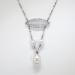 Antique Art Nouveau Edwardian 1900's Pearl Diamond Wedding Birthstone Pendant Necklace Platinum