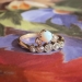 Antique Art Nouveau 1900's Opal Old Mine Cut Diamond Birthstone Stacking Engagement Ring 18k White Yellow Gold