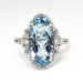 Art Deco Vintage 1930's Oval Aquamarine Diamond Anniversary Engagement Birthstone Cocktail Filigree 14k White Gold Ring