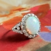 Vintage Edwardian 1920's Old European Cut Diamond Opal Halo Birthstone Anniversary Engagement Ring 14k White Yellow Gold