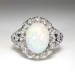 Vintage Edwardian 1920's Old European Cut Diamond Opal Halo Birthstone Anniversary Engagement Ring 14k White Yellow Gold