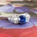 Art Deco Vintage 1930's Cushion Sapphire Diamond Filigree Engagement Wedding Anniversary Ring Platinum