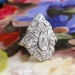 Art Deco Pear Diamond Old European Cut Diamond Hand Engraved Platinum Ring