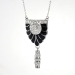 Edwardian Diamond Onyx Pendant Circa 1920's Old European Cut & Rose Cut Diamonds Platinum Necklace 18.25' inches