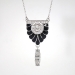 Edwardian Diamond Onyx Pendant Circa 1920's Old European Cut & Rose Cut Diamonds Platinum Necklace 18.25' inches