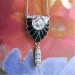 Edwardian Diamond Onyx Pendant Circa 1920's Old European Cut & Rose Cut Diamonds Platinum Necklace 18.25' inches