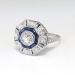Art Deco 1930's Vintage Estate Old European Cut Diamond Lab Sapphire Double Halo Ring Platinum