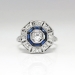 Art Deco 1930's Vintage Estate Old European Cut Diamond Lab Sapphire Double Halo Ring Platinum