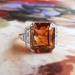 Art Deco Emerald Cut Citrine Diamond Ring Circa 1930's Vintage Filigree Birthstone Ring 14k White Gold